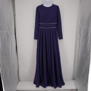 Mac Duggal Women's NWT Ieena Midnight Blue A-Line Rhinestone Waist Evening Gown